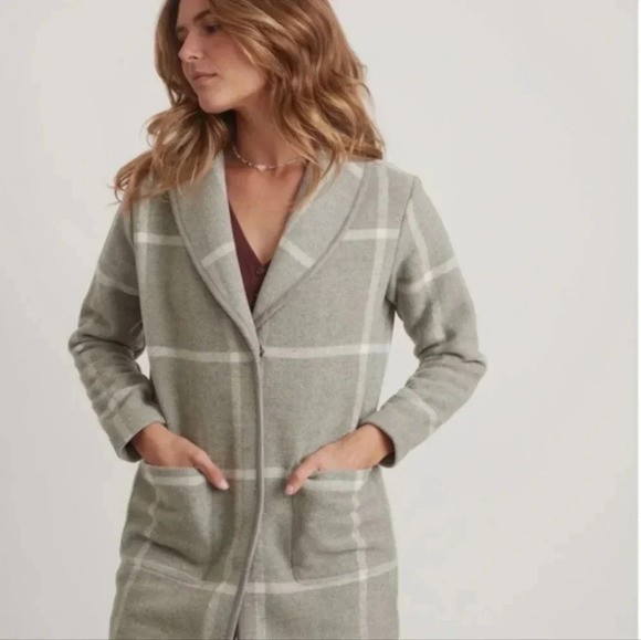 Marine Layer Gray Coat Jacket Liverpool Shawl Collar Pockets Small Plaid - Picture 1 of 9